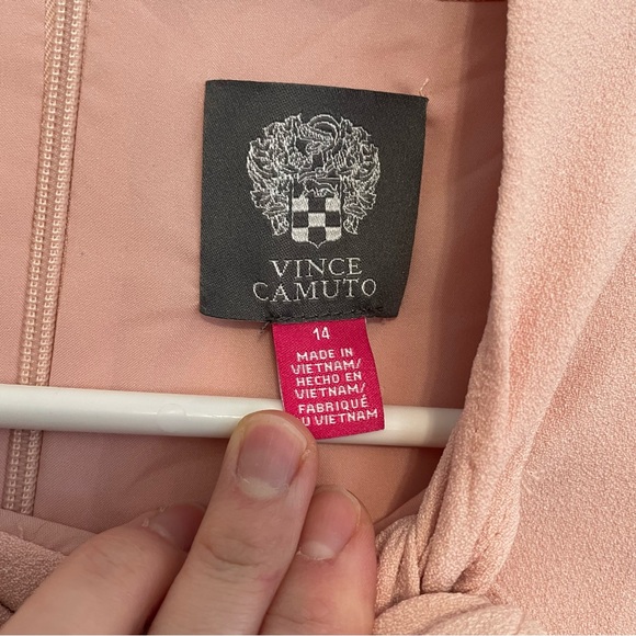 VINCE CAMUTO Mesh Dot Sleeve Knee Length Shift Dress Bow Neck Blush Pink Party - Picture 4 of 16